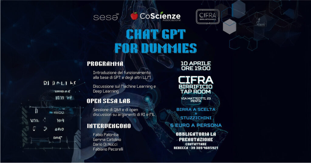 Chat GPT for Dummies - Birra CIfra e CoScienze - 10 Aprile - Copertina